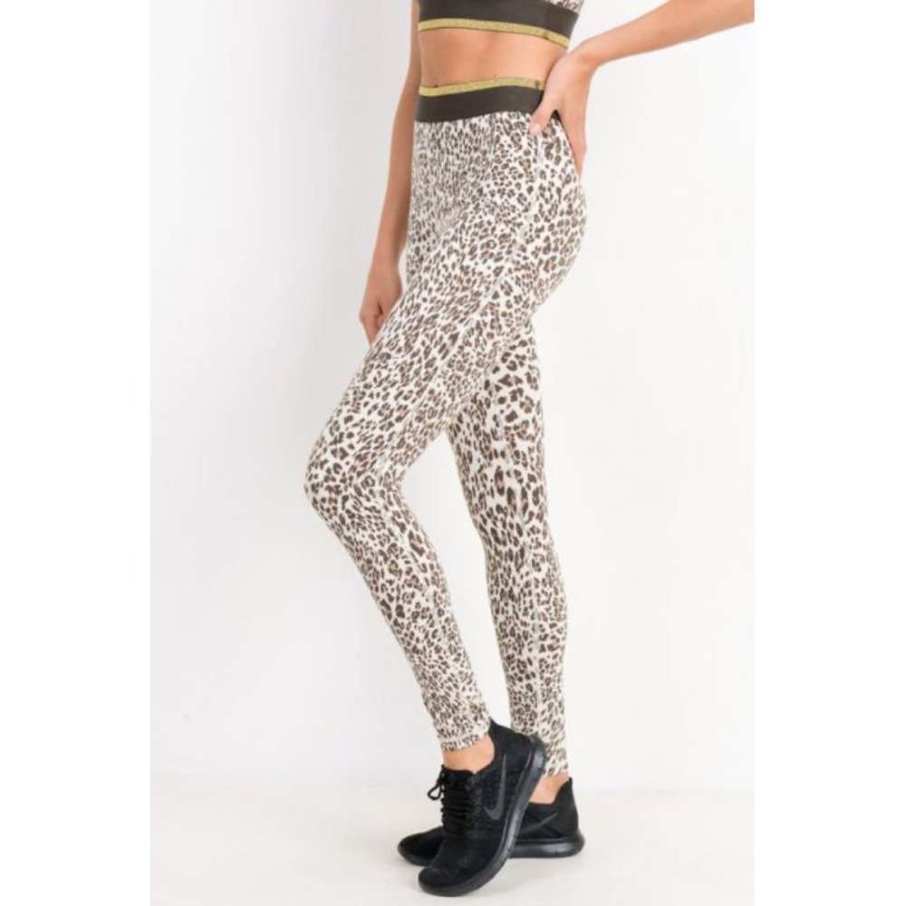 Snow Jaguar Highwaist Gold-Striped Band Leggings - Picture 7 of 7